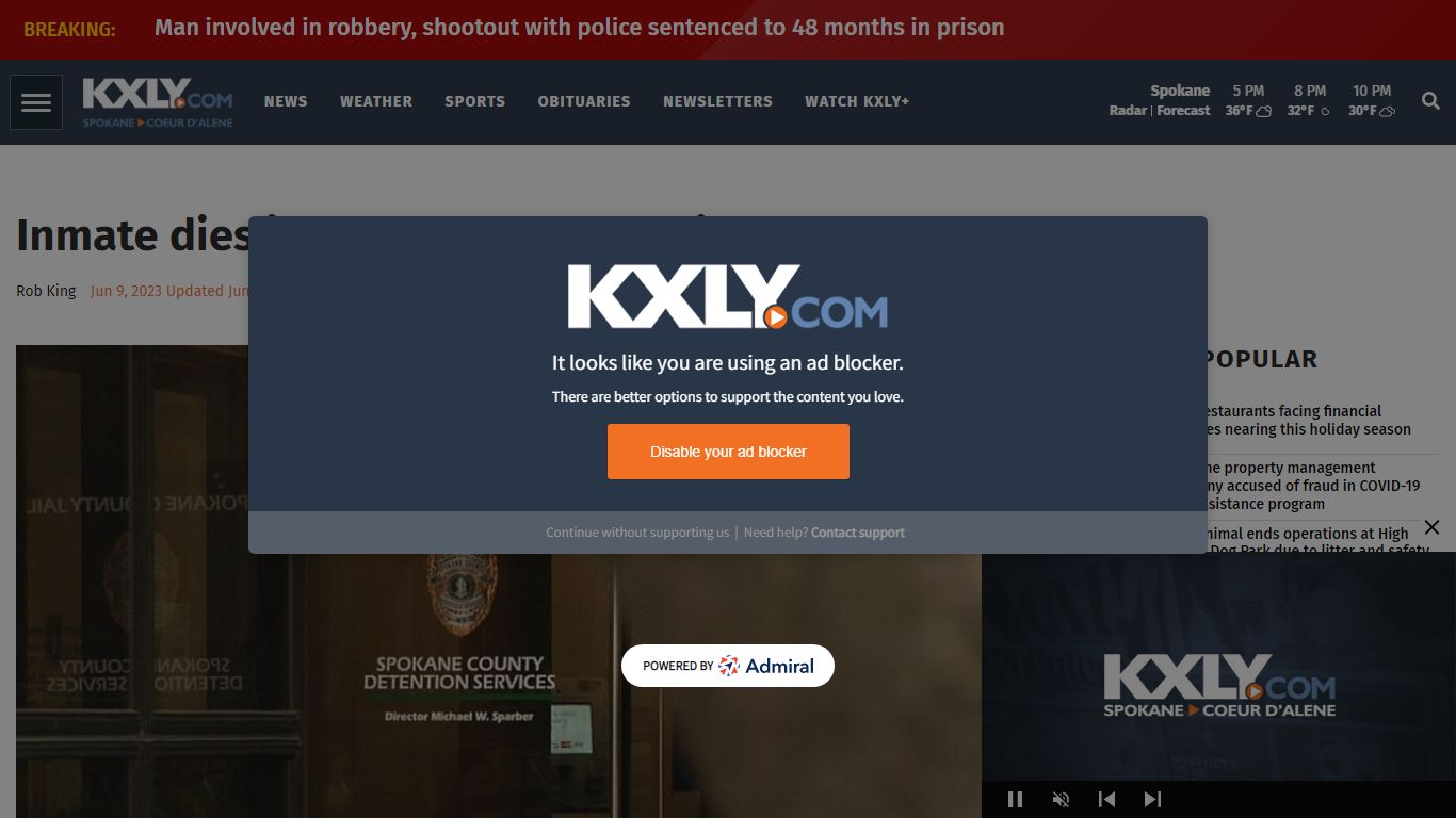 Inmate dies in Spokane County Jail | News | kxly.com